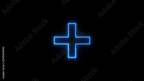 Glowing futurist positive technology sign. blue neon plus icon concept animation Neon medical cross icon on background 4k video..