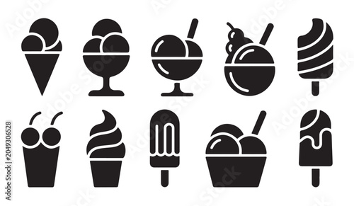 Fotografía Gourmet frozen dessert icons including cups bowls and specialty ice cream bars on sticks