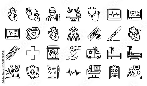 Photos Heart Surgery Thin Line Icons Set Medical Cardiology and Cardiac Procedure Edita