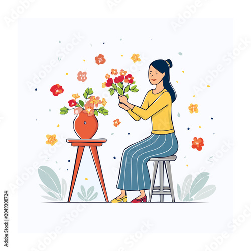 Woman arranging flowers in a vase