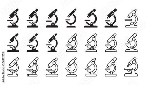 Принти на полотні Collection of various microscope icons in different styles for research and laboratory