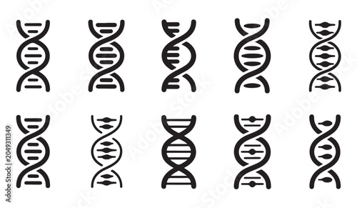 Foto Dna icons set, molecular structures collection, genetic code vector sketches