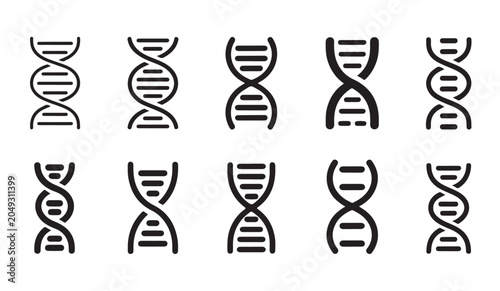 Schilderij op canvas Assortment of DNA double helix icons showcasing variations in structure and detail