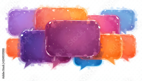 Vibrant colorful speech bubbles on white background for communication design isolated on white background