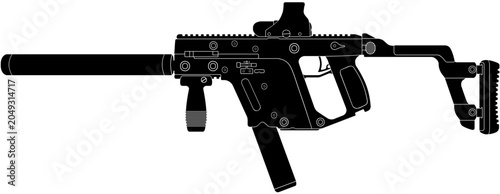 Silenced Kriss Vector Submachine Gun with Red Dot Sight Silhouette Vector Illustration