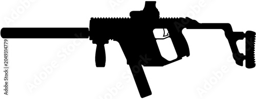 Silenced Kriss Vector Submachine Gun with Red Dot Sight Silhouette Vector Illustration