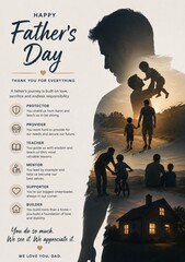 Father and child silhouette in happy father's day card 