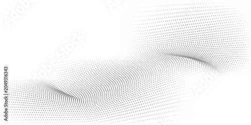 Foto Abstract halftone background with wavy surface made of gray dots on white