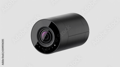 Contemporary black bullet camera with a reflective lens and subtle LED lights