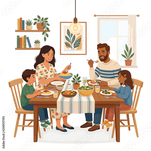 Foto Family eating dinner together at home 1.