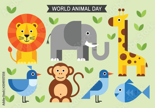Photography Colorful illustration of animals for World Animal Day