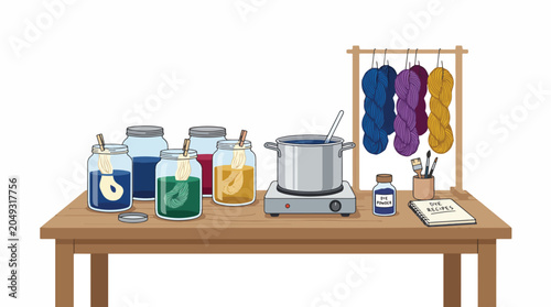 Obraz na płótnie Colorful chemistry lab equipment setup table.