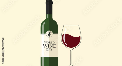 Fotografía Illustration of wine bottle and glass