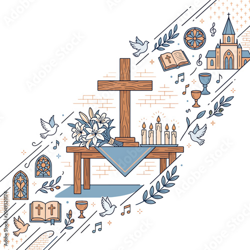 Foto Christian Cross on Altar Table.