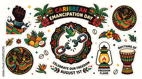 Schilderij op canvas Caribbean Emancipation Day Celebration Symbols.