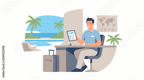 Travel Agent Assisting Client with Vacation Planning and Booking.