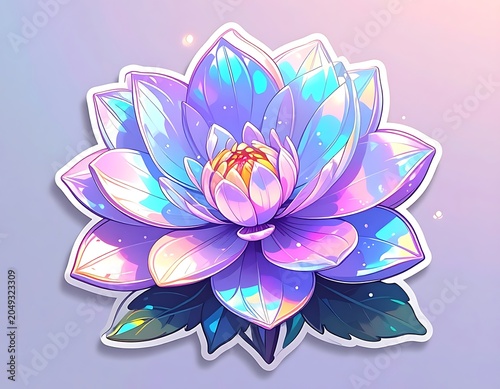 A vibrant, iridescent flower with shimmering petals and leaves