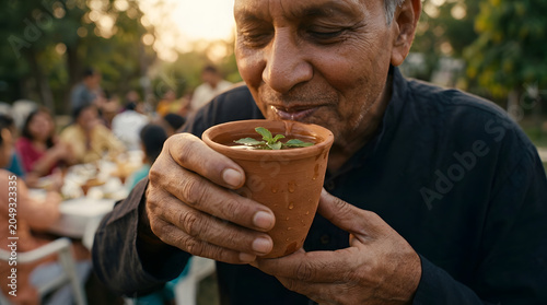 Nirjala ekadashi lord vishnu festival man drinking from clay cup