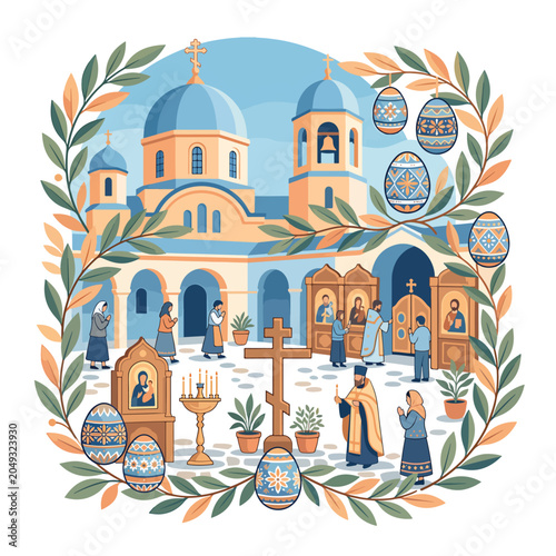 Εκτύπωση καμβά Easter celebration in a church courtyard.
