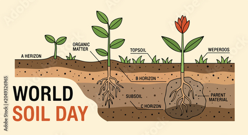 Foto Soil layers with plants and text