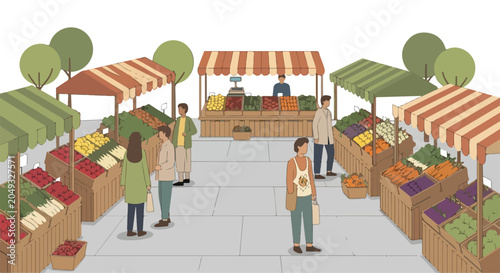Φωτογραφία A bustling outdoor market with vibrant fruit and vegetable stalls