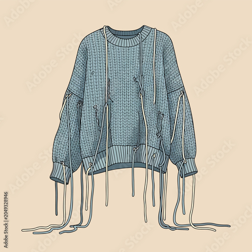 Bild auf Leinwand Fashionable distressed blue knitwear clothing item.