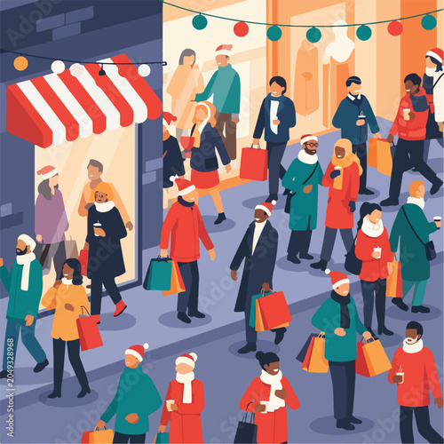 Bild auf Leinwand A bustling street scene with people shopping