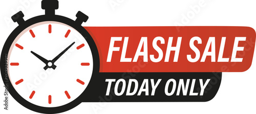Bild auf Leinwand Flash sale banner with stopwatch and red ribbon time limited offer silhouette