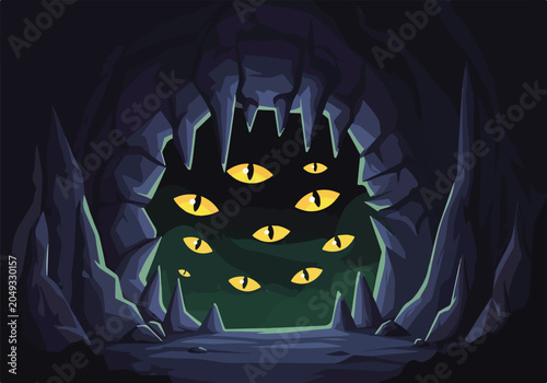 Slika na platnu A dark cave with multiple glowing eyes