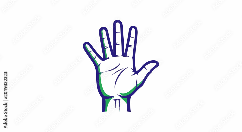 Obraz premium Stylized hand with fingers outstretched, outlined in blue and green