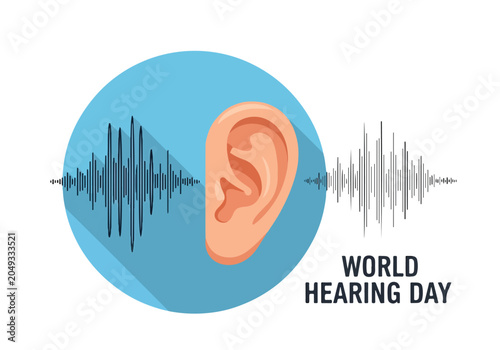 Illustration of an ear with sound waves for World Hearing Day