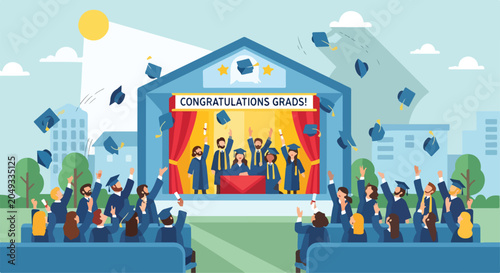 Foto A graduation ceremony with students celebrating