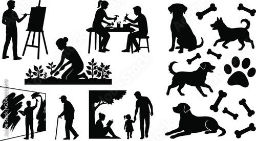 Foto People and Dog Silhouettes Hobbies and Leisure Activities