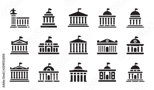 Fotografie Government and administrative buildings vector icon set in classic glyph style design