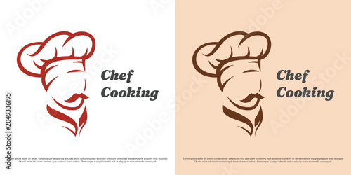 Chef cooking logo design illustration vector. Female chef face with toque hat silhouette. Professional culinary kitchen icon symbol.