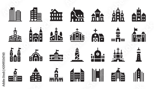 Fotografia Big collection of various architectural building icons including churches and skyscrapers
