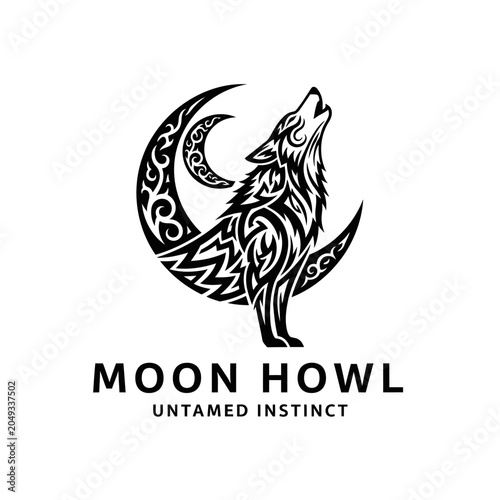 Konstfotografi A stylish tribal wolf illustration symbolizing untamed instinct and wilderness, perfect for tattoo designs, apparel, and nature-themed logos