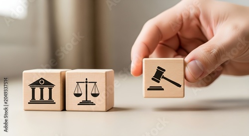 Hand Placing Gavel Block Representing Justice System and Law Enforcement in Office Setting