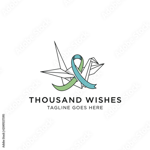 Fotografía Meaningful charity logo combining the symbol of a thousand paper cranes with an awareness ribbon for hope and support