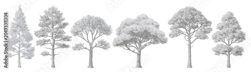 Panel kuchenny z motywem Row of winter trees in grayscale silhouette style on transparent