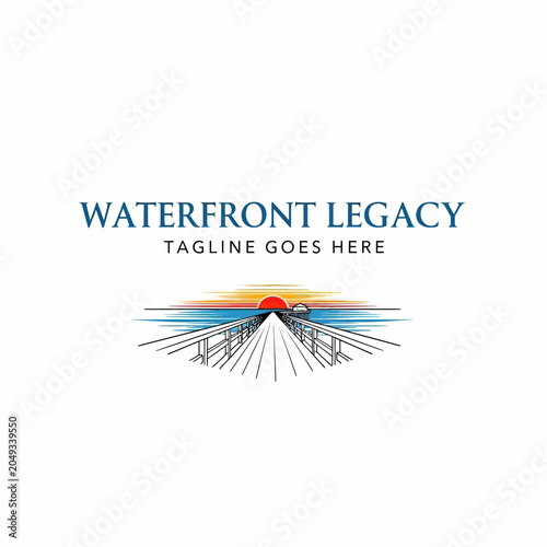 Tableau sur toile Linear sunset illustration perfect for coastal real estate, seaside resorts, and maritime businesses seeking a calm and professional look