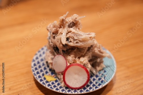 Mackerel and pickled scallion dip, traditional Japanese izakaya otoshi appetizer - サバとらっきょうのディップ 居酒屋のお通し 日本料理