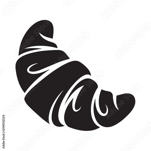 Minimalist black silhouette of croissant with crescent moon shape on white background