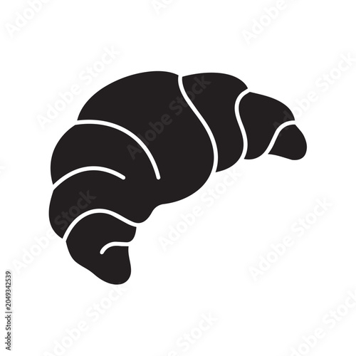 Silhouette of a Croissant with Crescent Shape in Black on White Background