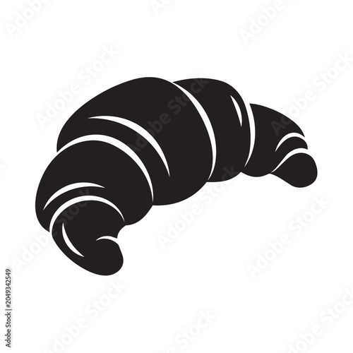 Silhouette of a Croissant with Crescent Shape in Black on White Background