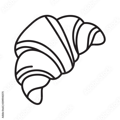 Black Line Art Icon of Croissant on White Background for Bakery or Food Illustration