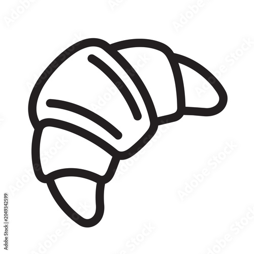 Simple black line art icon of a croissant on a white background