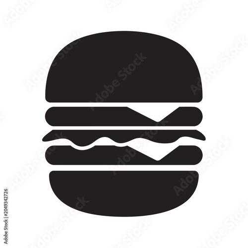 Silhouette of a burger icon on white background, minimalistic food symbol