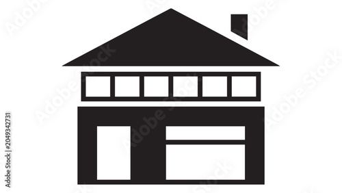 Two-story house building flat icon with upper windows row and chimney layout vector