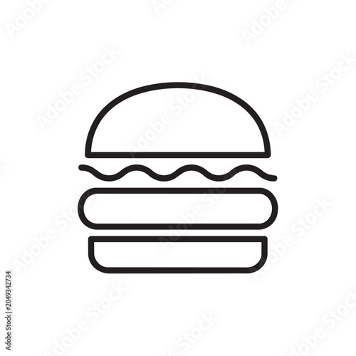 Simple black line art icon of a hamburger on a white background